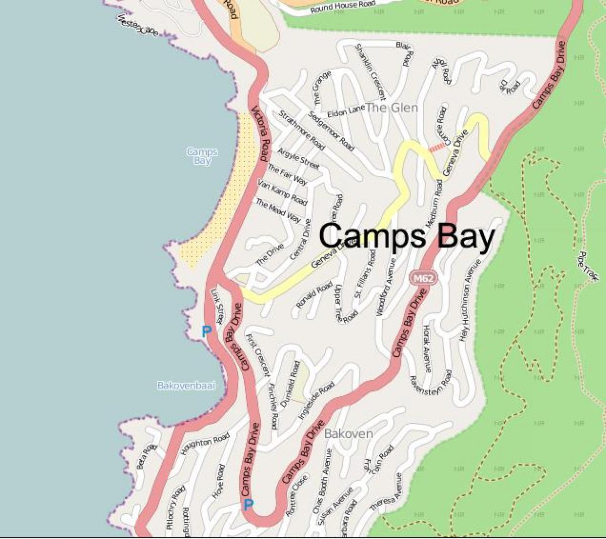 kort over camps bay, Cape Town