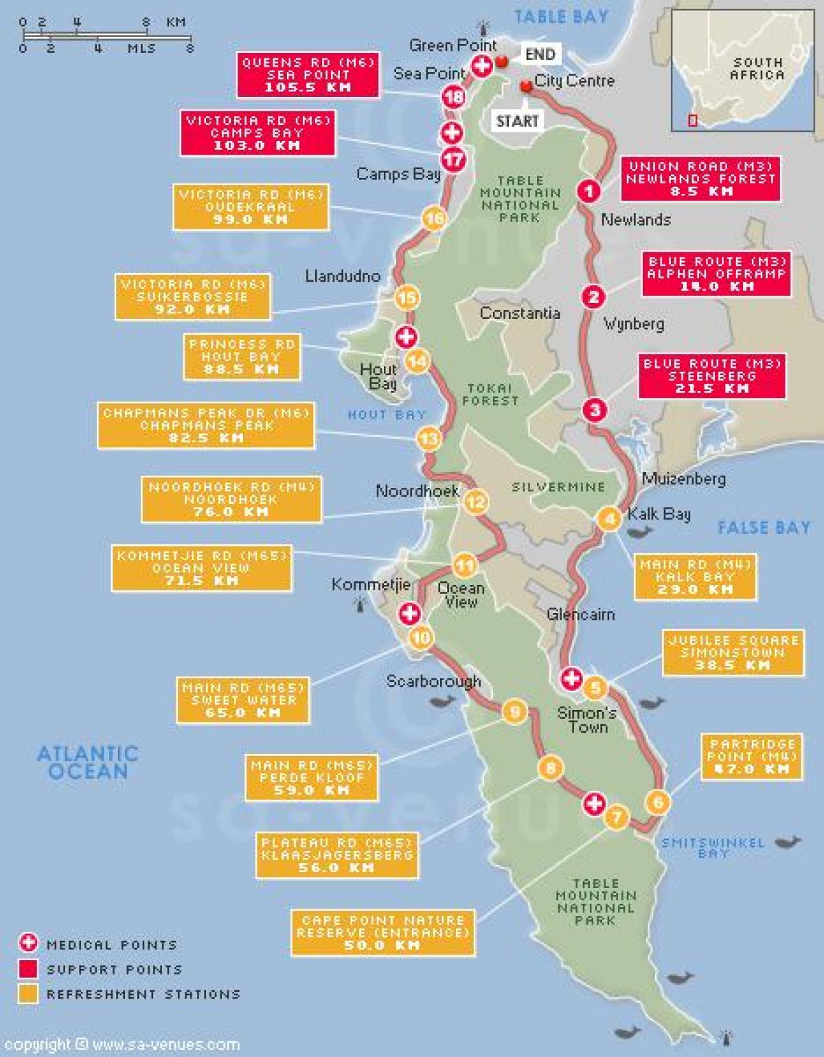 kort af cape argus rute