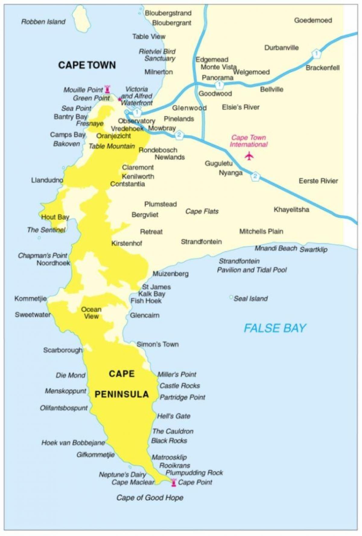 Cape Town-halvøen kort