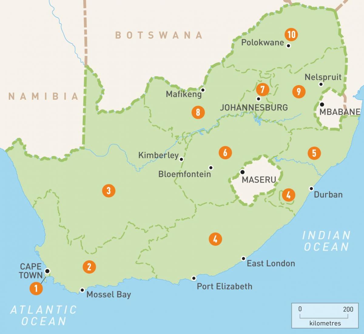 Cape Town, Sydafrika på et kort