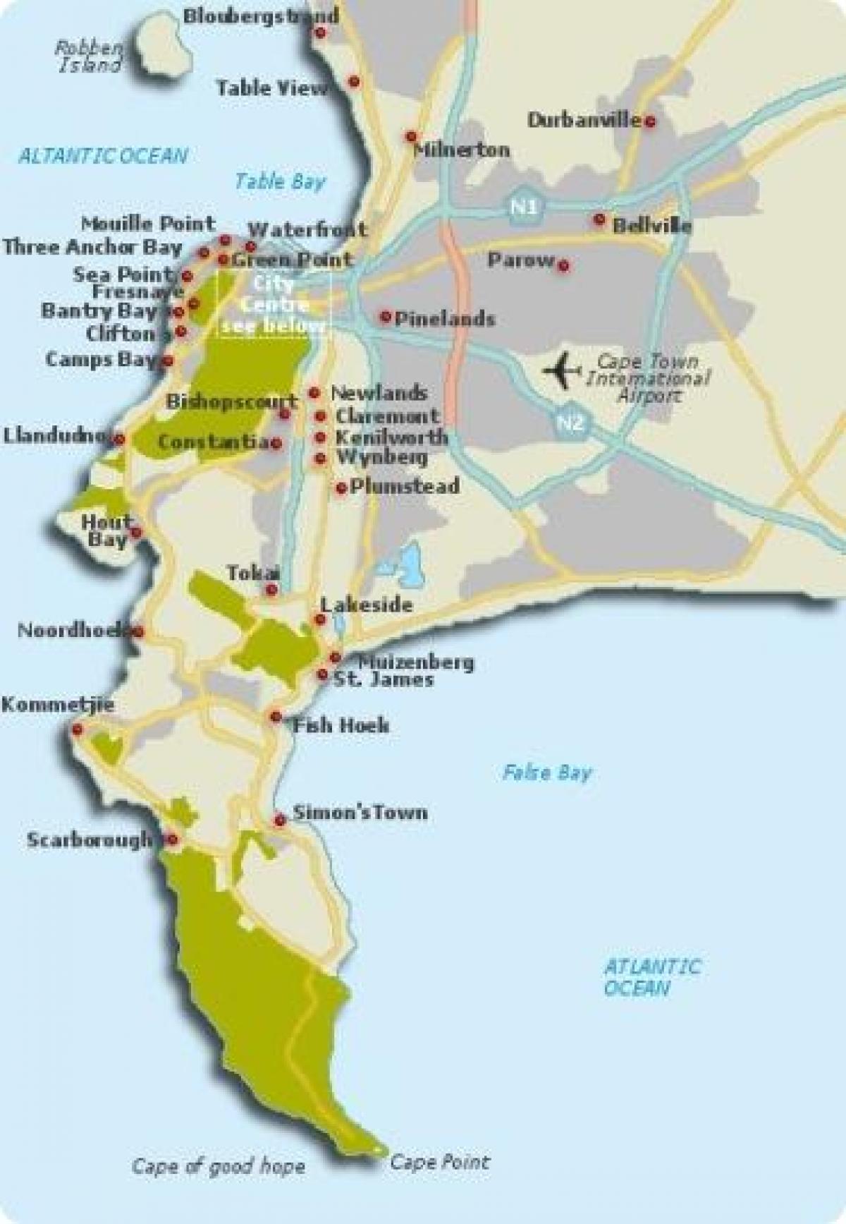 Cape Town kvarterer kort