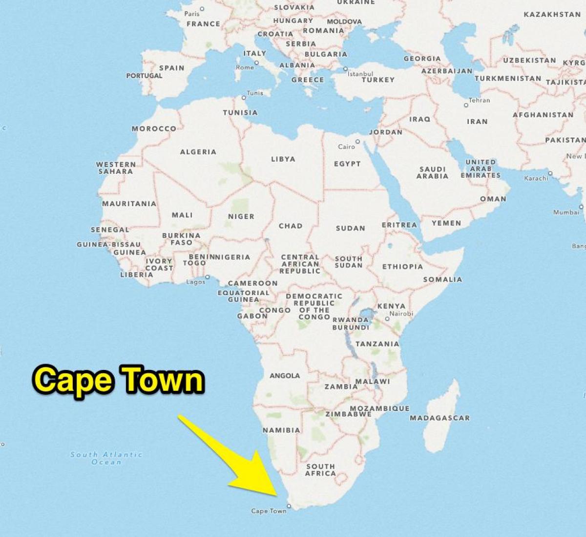 Cape Town placering på verdenskortet