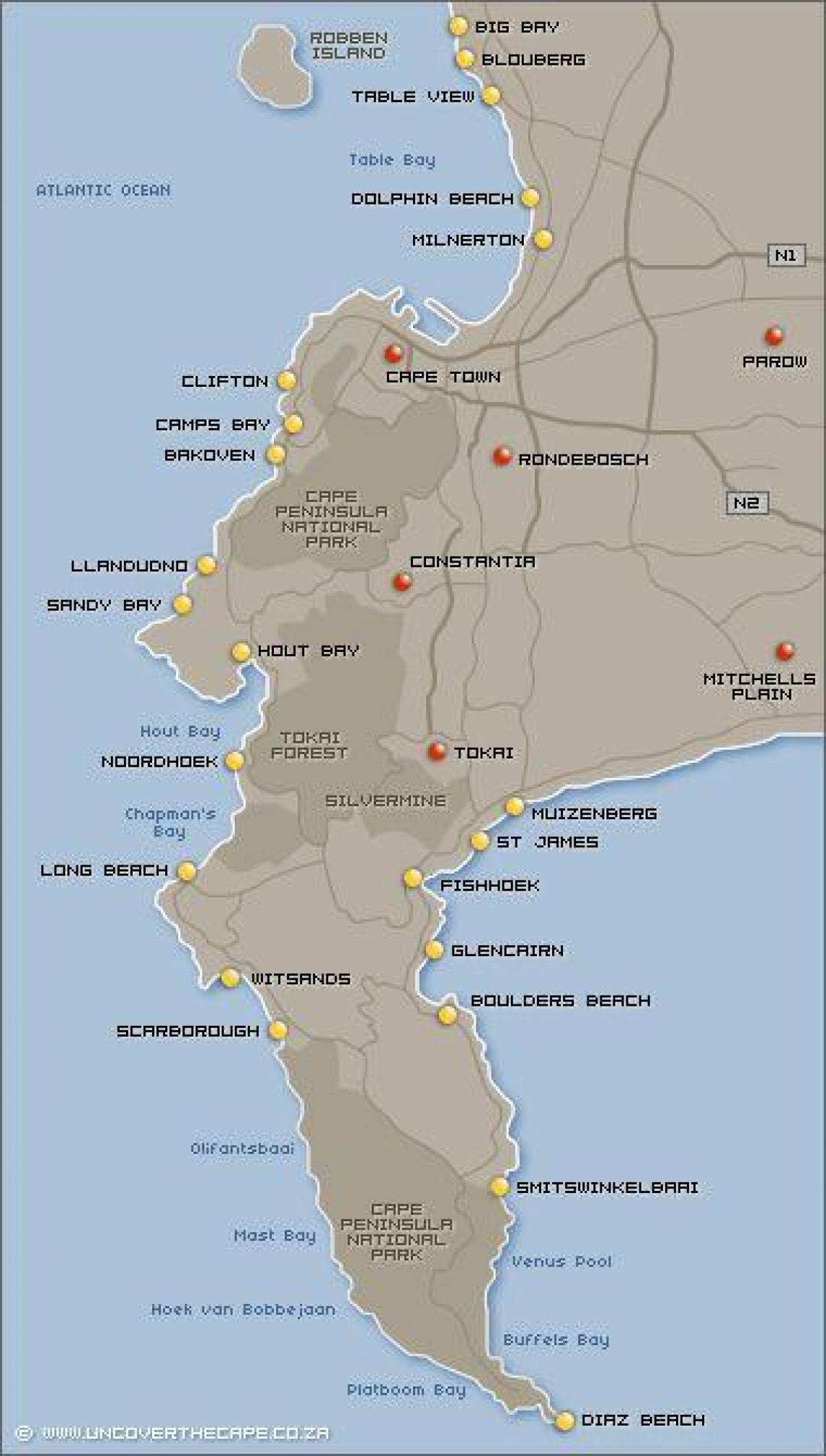 kort over Cape Town strande