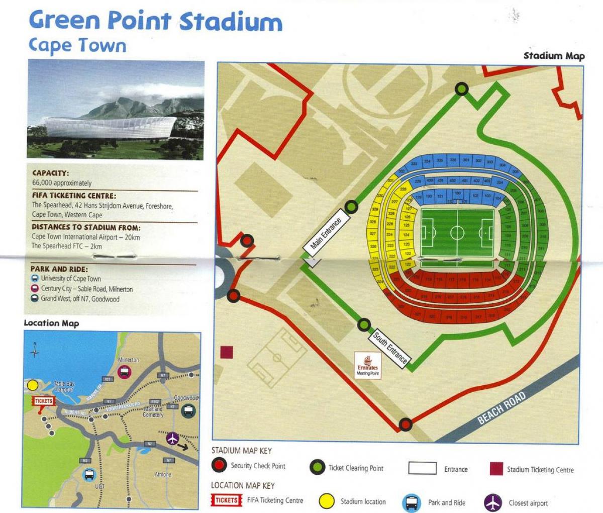 kort af green point stadium parkering