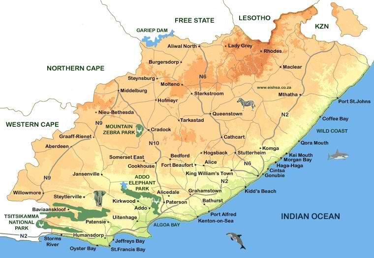kort over det østlige Cape Towns