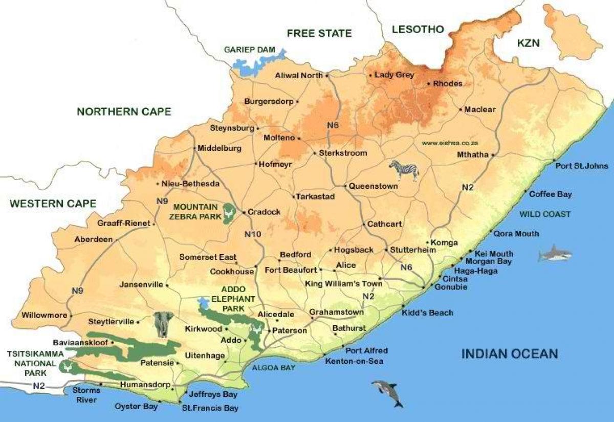 kort over det østlige Cape Towns