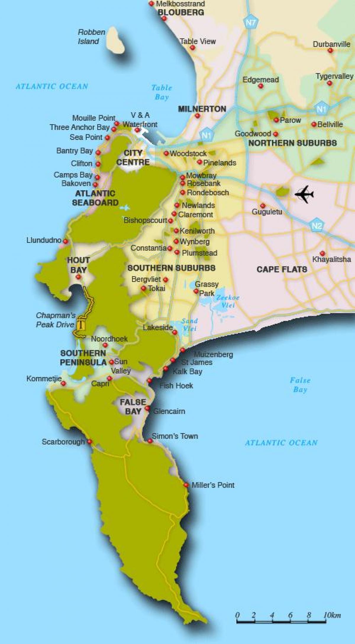 kort over søen Cape Town