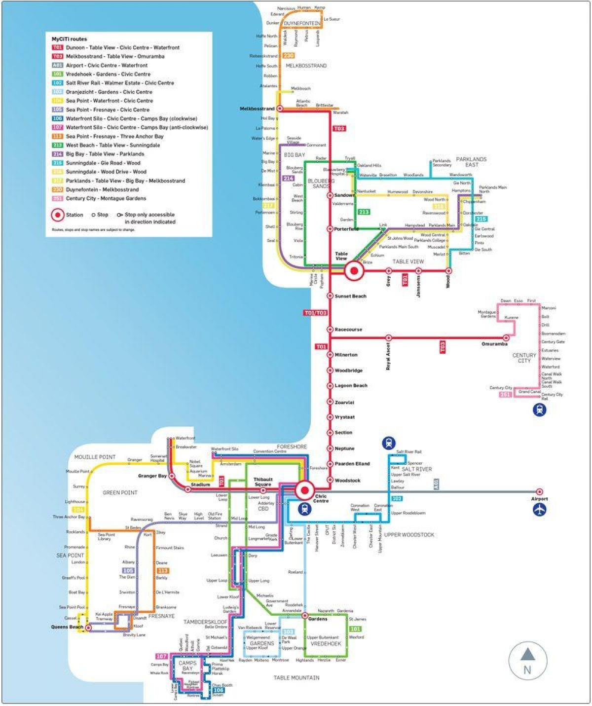 myciti bus rute kort