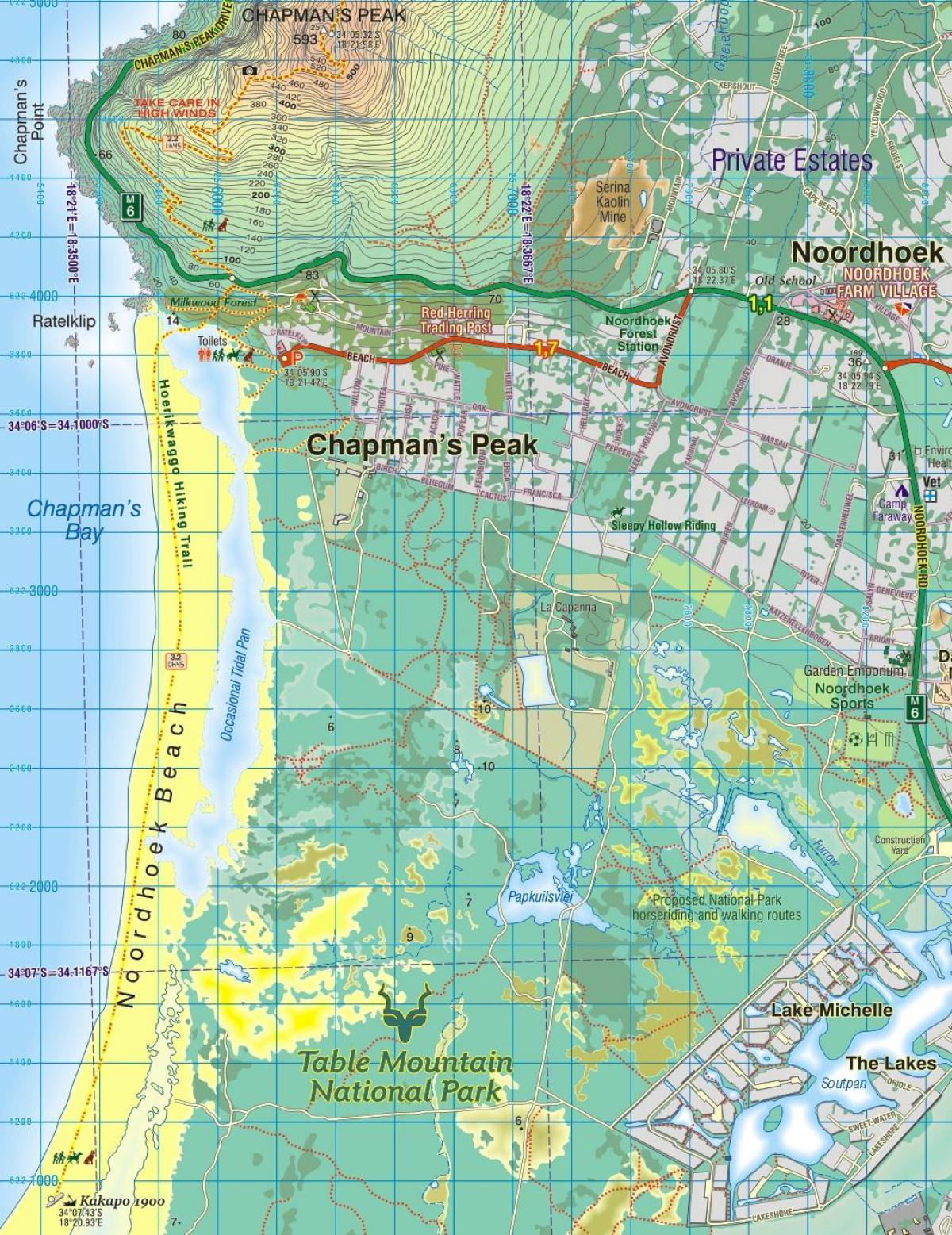 kort over noordhoek Cape Town