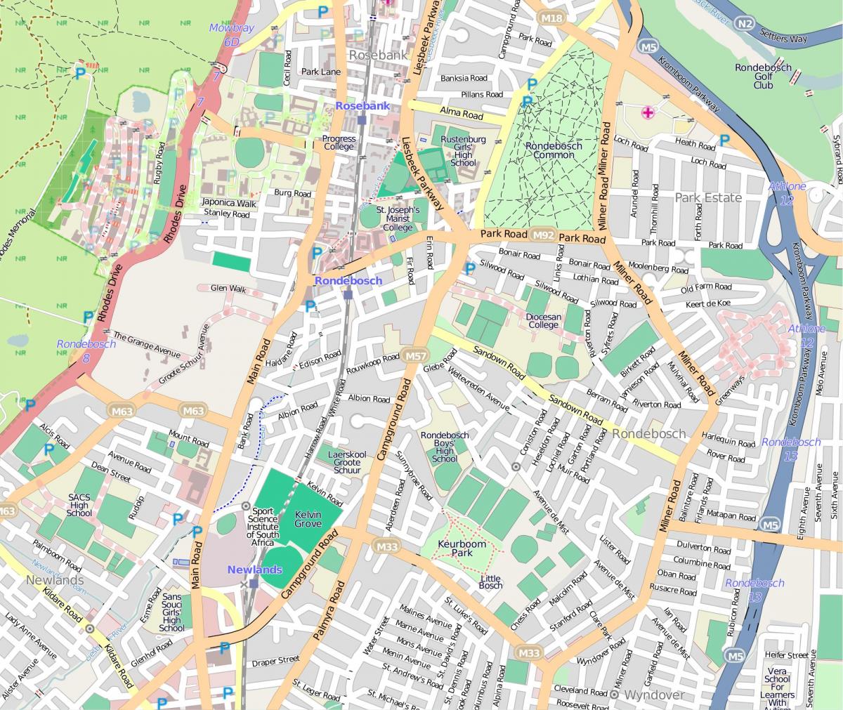 kort over rondebosch Cape Town