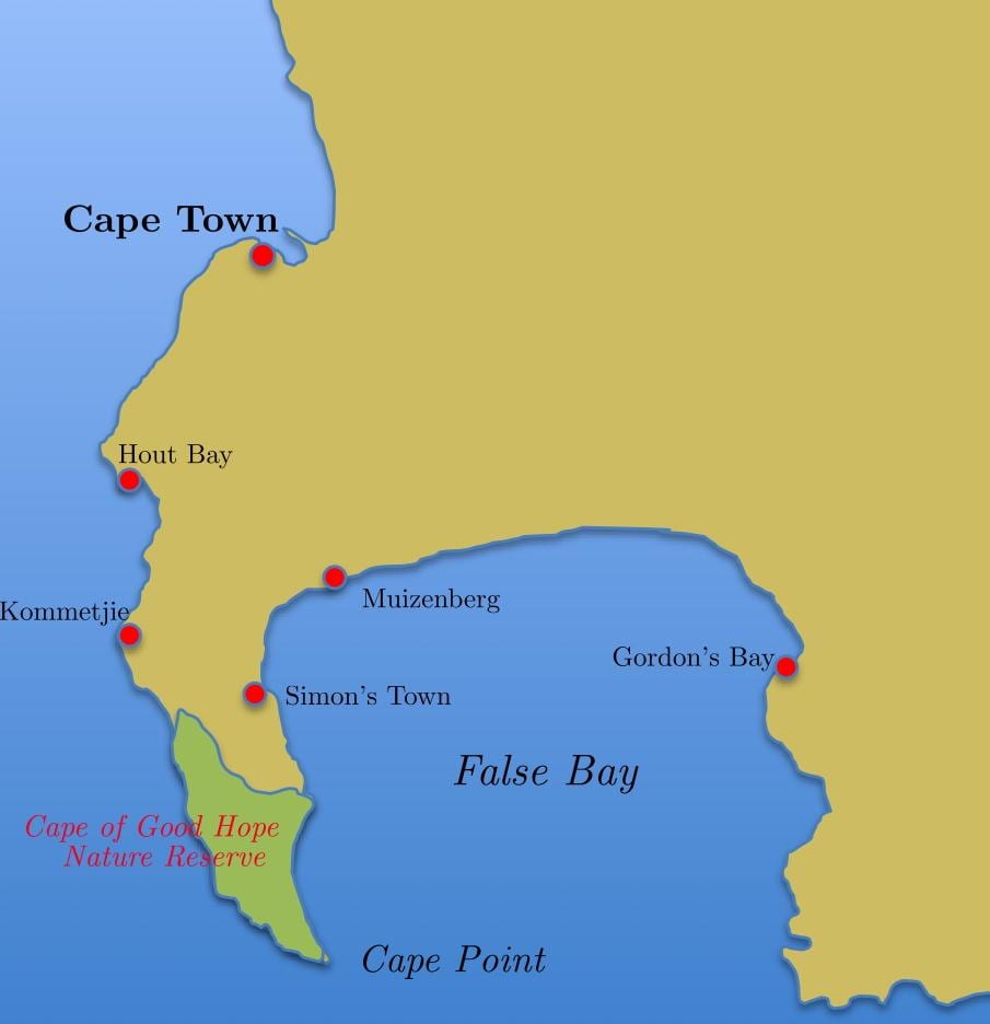 kort til simon ' s town, Sydafrika