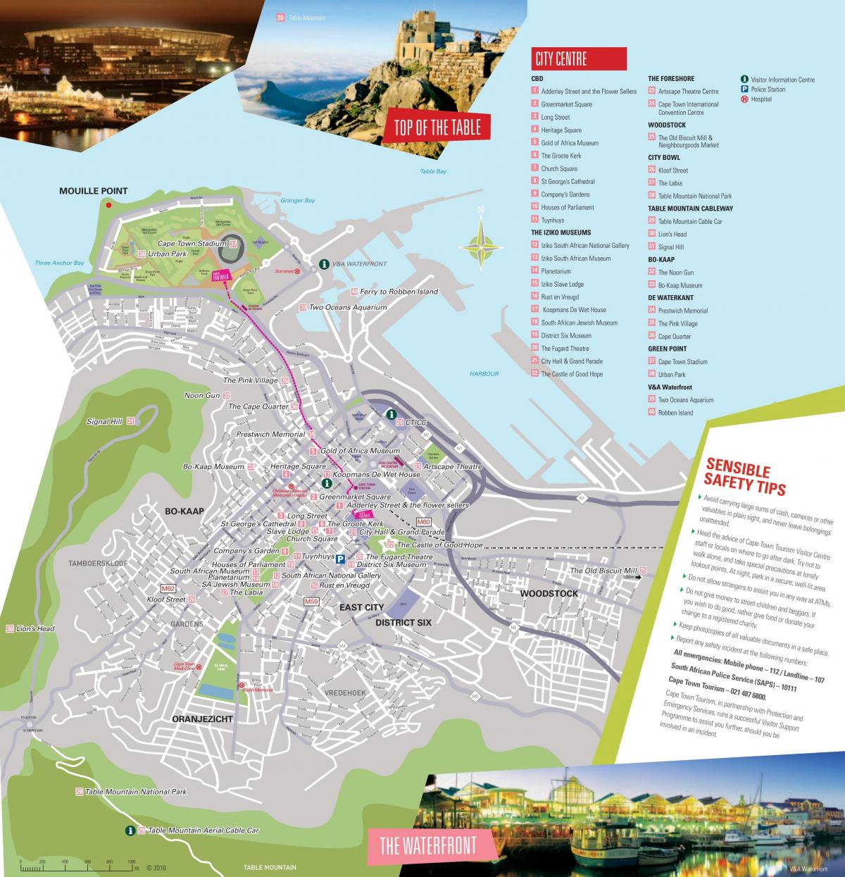 kort over Cape Town, der viser turistattraktioner