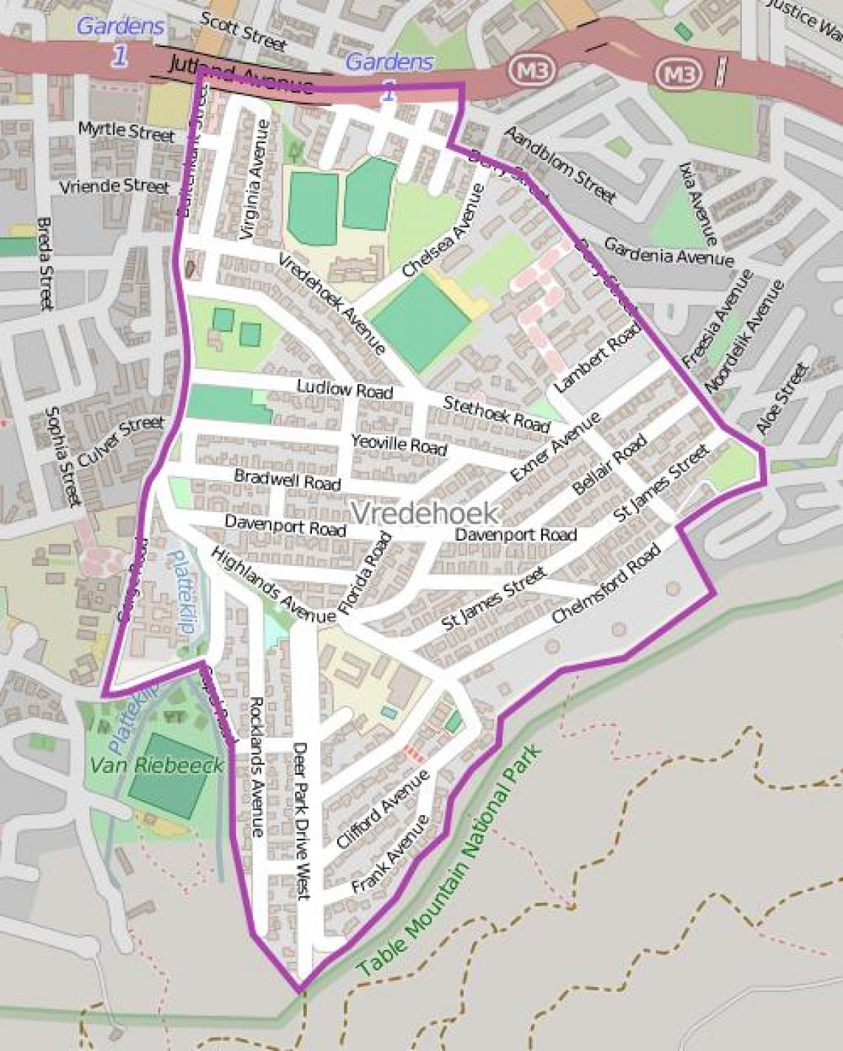 kort over vredehoek Cape Town