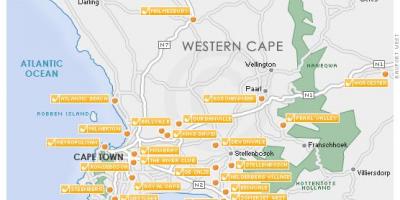 Kort over Cape Town golfbaner 