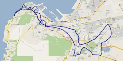 Kort over Cape Town marathon ruten 