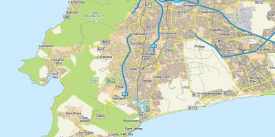 Kort af diep-floden Cape Town