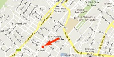 Kort over gardens shopping center Cape Town