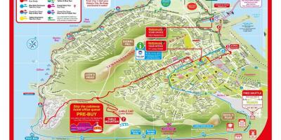 Kort af Cape Town 'hop on, hop off' - bussen rute 